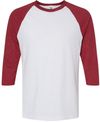 Am image of a Custom American Apparel  Unisex CVC Three Quarter Sleeve Tee in White/Heather Cardinal!