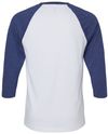 An image of a Custom American Apparel  Unisex CVC Three Quarter Sleeve Tee in White/Heather Indigo!