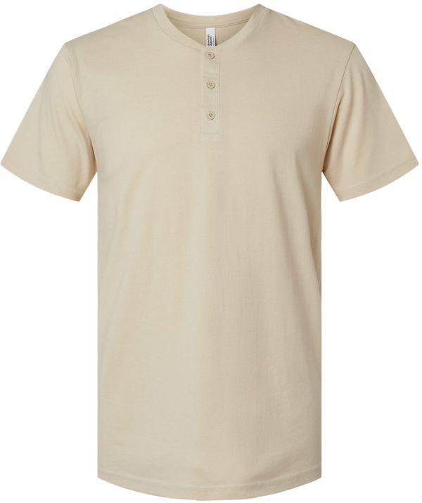 Am image of a Custom American Apparel Unisex CVC Henley Tee in Heather bone!