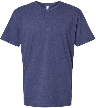 Am image of a Custom American Apparel Unisex CVC Henley Tee in Heather Indigo!