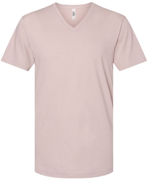 Am image of a Custom American Apparel Unisex CVC V Neck Tee in Heather Blush!