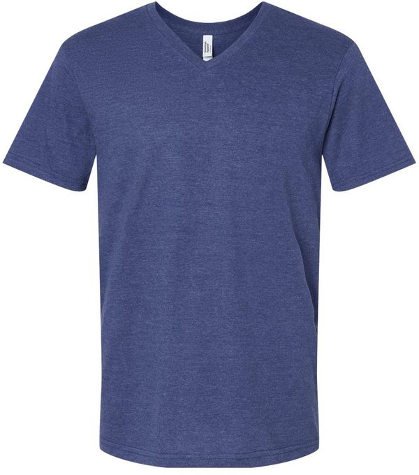 Am image of a Custom American Apparel Unisex CVC V Neck Tee in Heather Indigo!