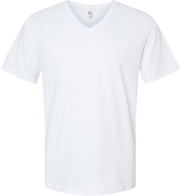 Am image of a Custom American Apparel Unisex CVC V Neck Tee in White!