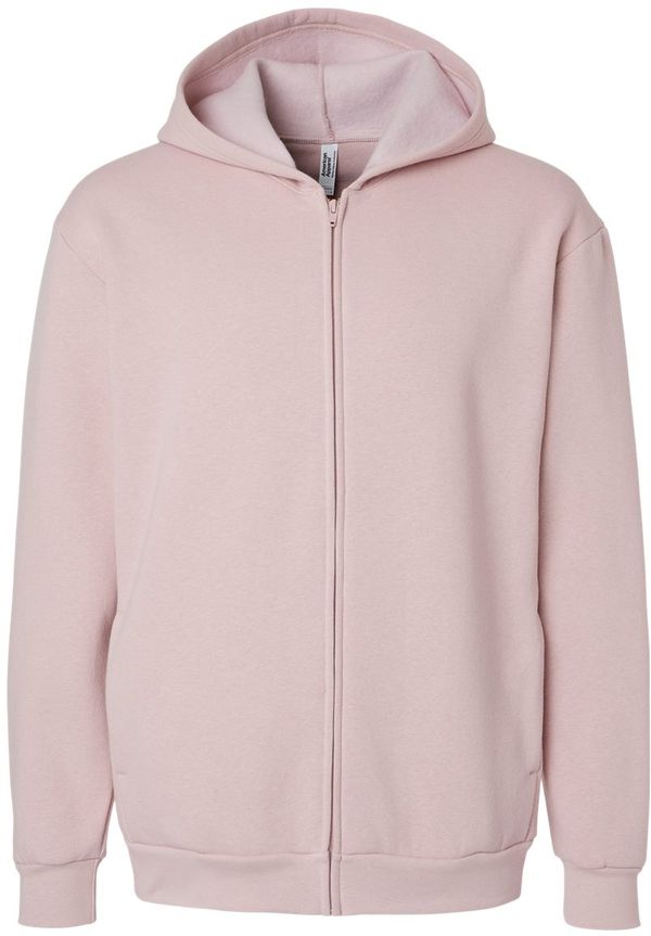 Am image of a Custom American Apparel ReFlex Fleece Full Zip Hoodie in Blush!