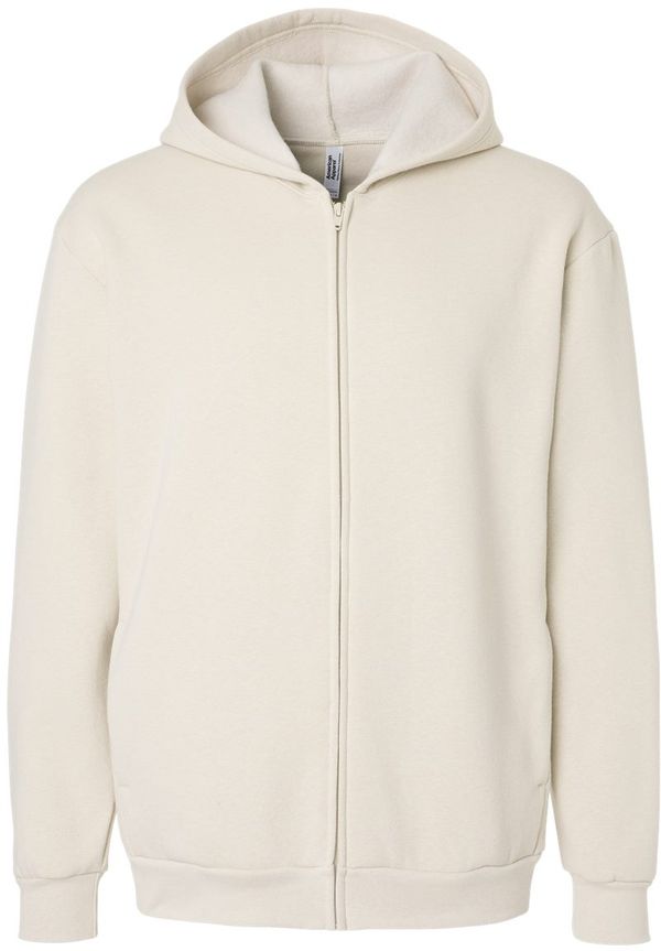 Am image of a Custom American Apparel ReFlex Fleece Full Zip Hoodie in Bone!