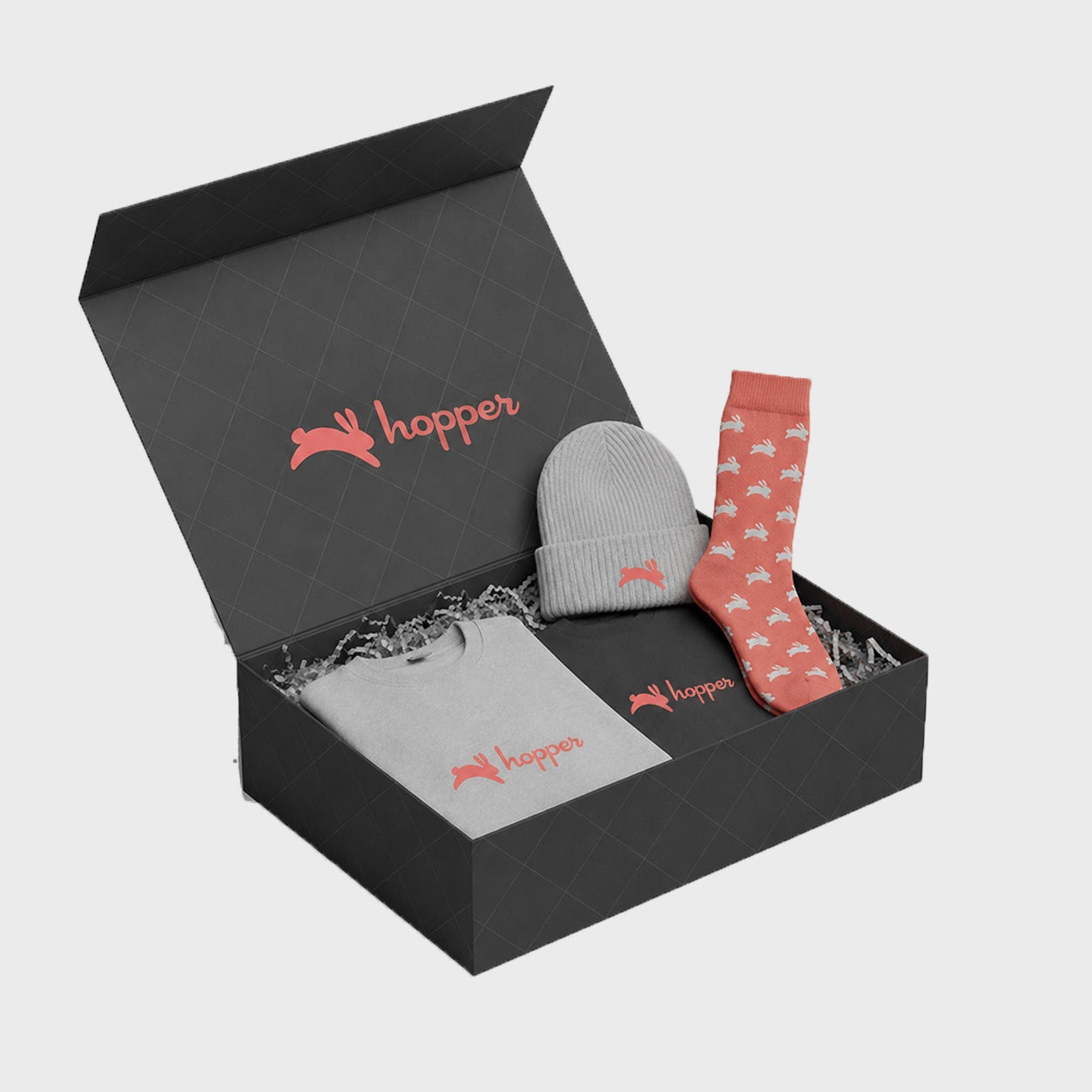 A swag box tailored with custom company apparel.