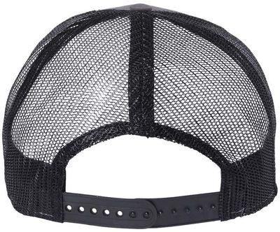 Am image of a Custom Atlantis Headwear Sustainable Recy Three Trucker Cap in Dark Grey/ Black!