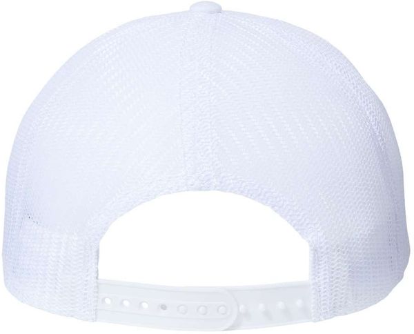 Am image of a Custom Atlantis Headwear Sustainable Recy Three Trucker Cap in White/White!