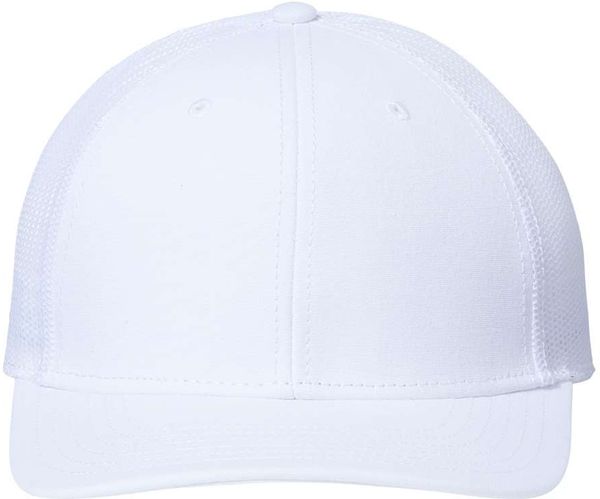 Am image of a Custom Atlantis Headwear Sustainable Recy Three Trucker Cap in White/White!