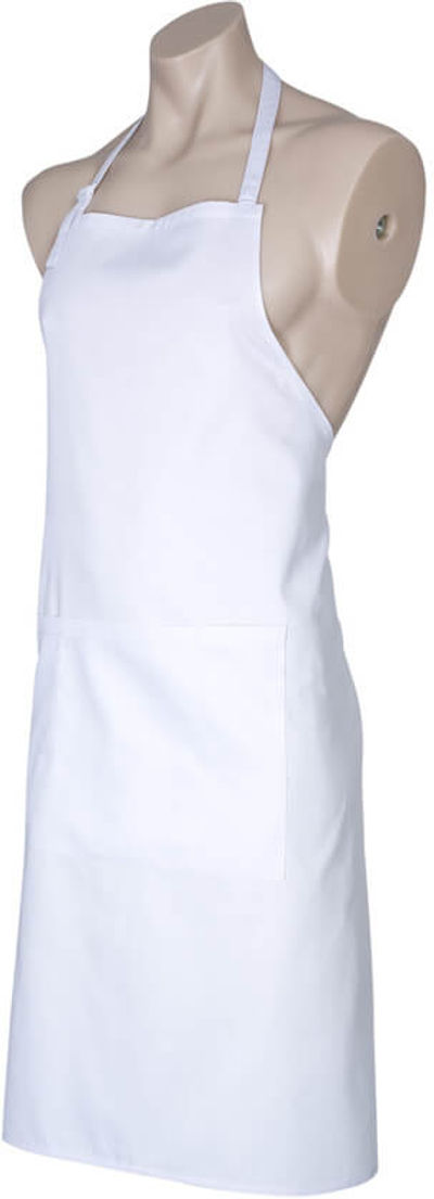 Am image of a Custom Biz Collection Bib Apron in White!