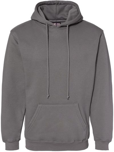 Am image of a Custom Bayside Hooded Sweatshirt in Charcoal!