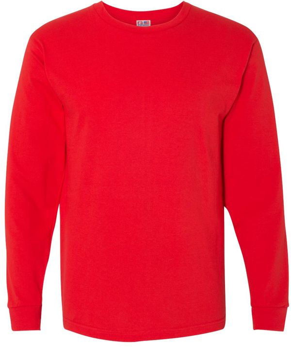 Am image of a Custom Bayside Long Sleeve T Shirt in Red!