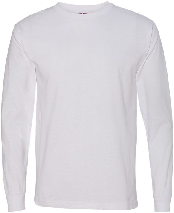 Am image of a Custom Bayside Long Sleeve T Shirt in White!
