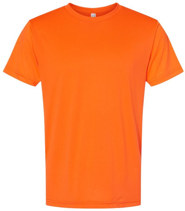 Am image of a Custom Bayside Performance T Shirt in Bright Orange!
