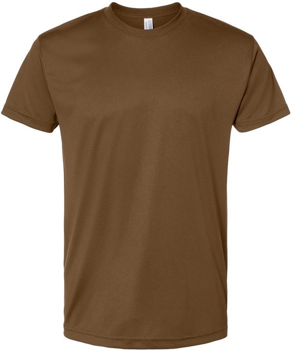 Am image of a Custom Bayside Performance T Shirt in Coyote Brown!
