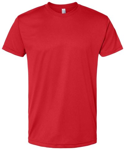 Am image of a Custom Bayside Performance T Shirt in Red!