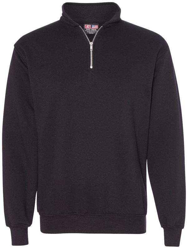 Am image of a Custom Bayside Quarter Zip Pullover Sweatshirt in Black!