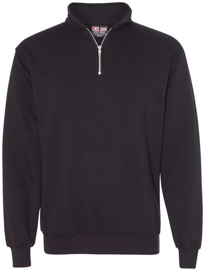 Am image of a Custom Bayside Quarter Zip Pullover Sweatshirt in Black!