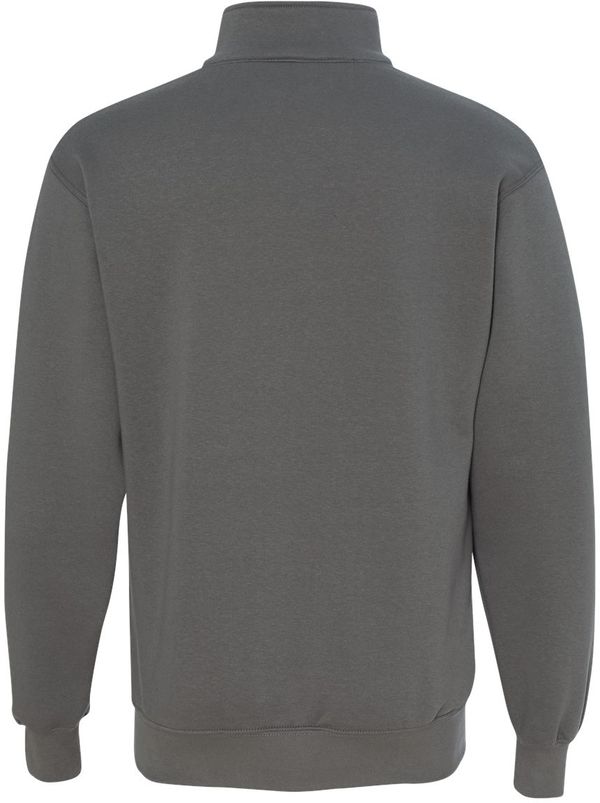 Am image of a Custom Bayside Quarter Zip Pullover Sweatshirt in Charcoal!