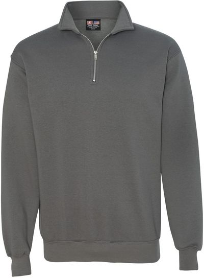 Am image of a Custom Bayside Quarter Zip Pullover Sweatshirt in Charcoal!