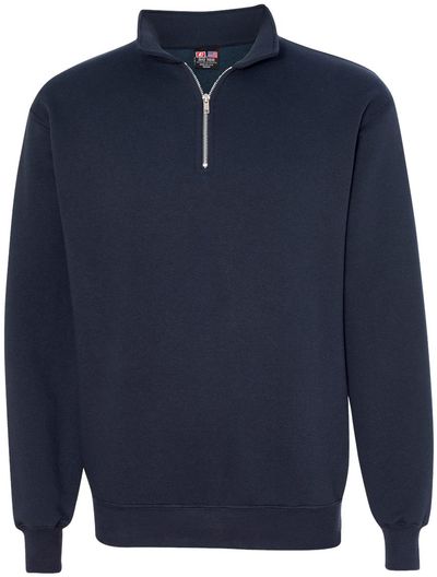 Am image of a Custom Bayside Quarter Zip Pullover Sweatshirt in Navy!