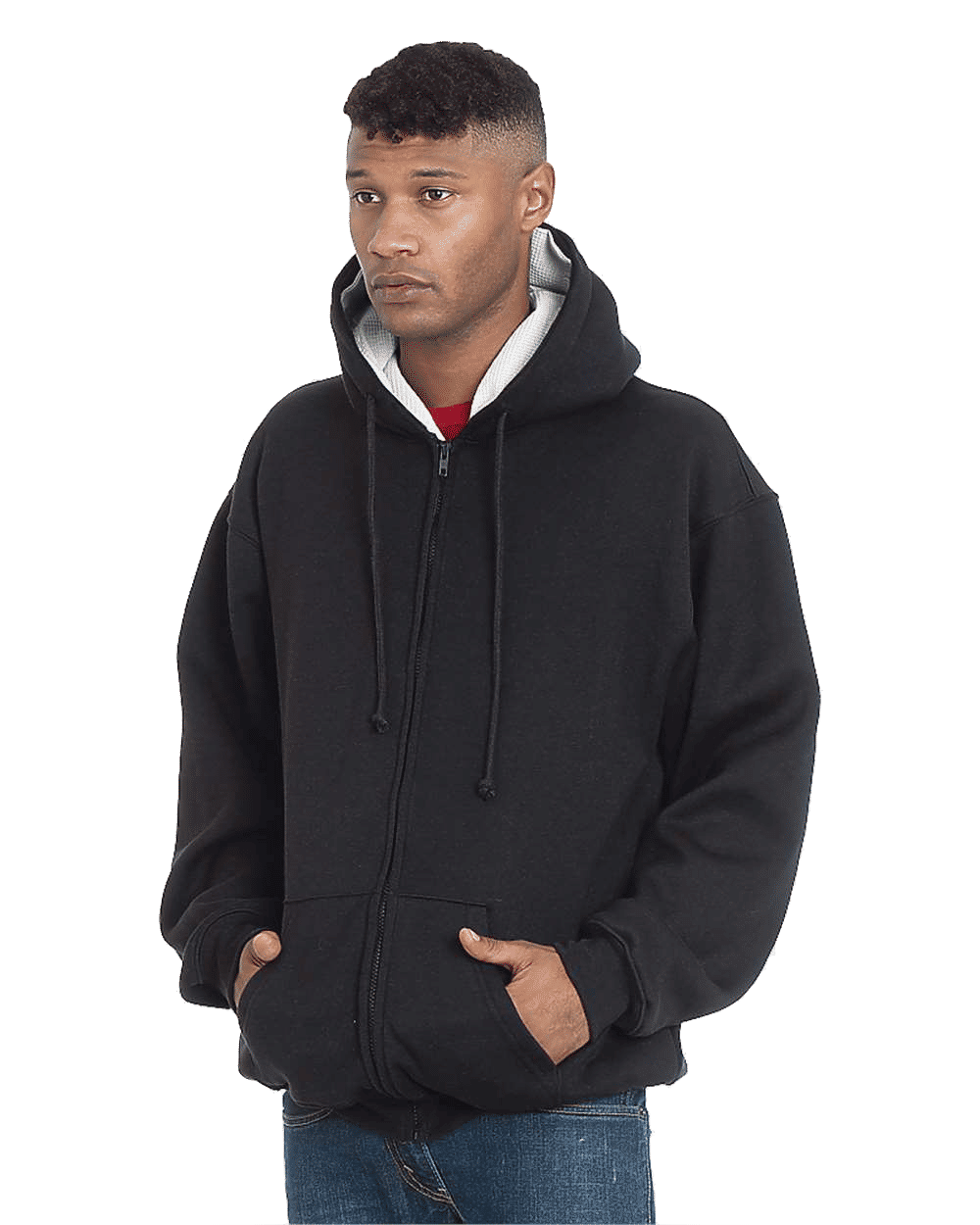 Bayside Super Heavy Thermal Lined Full Zip Hoodie in Black/Cream