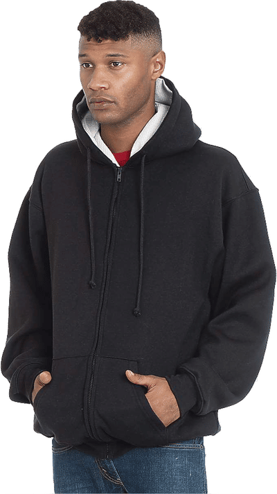 Am image of a Custom Bayside Super Heavy Thermal Lined Full Zip Hoodie in Black/Cream!