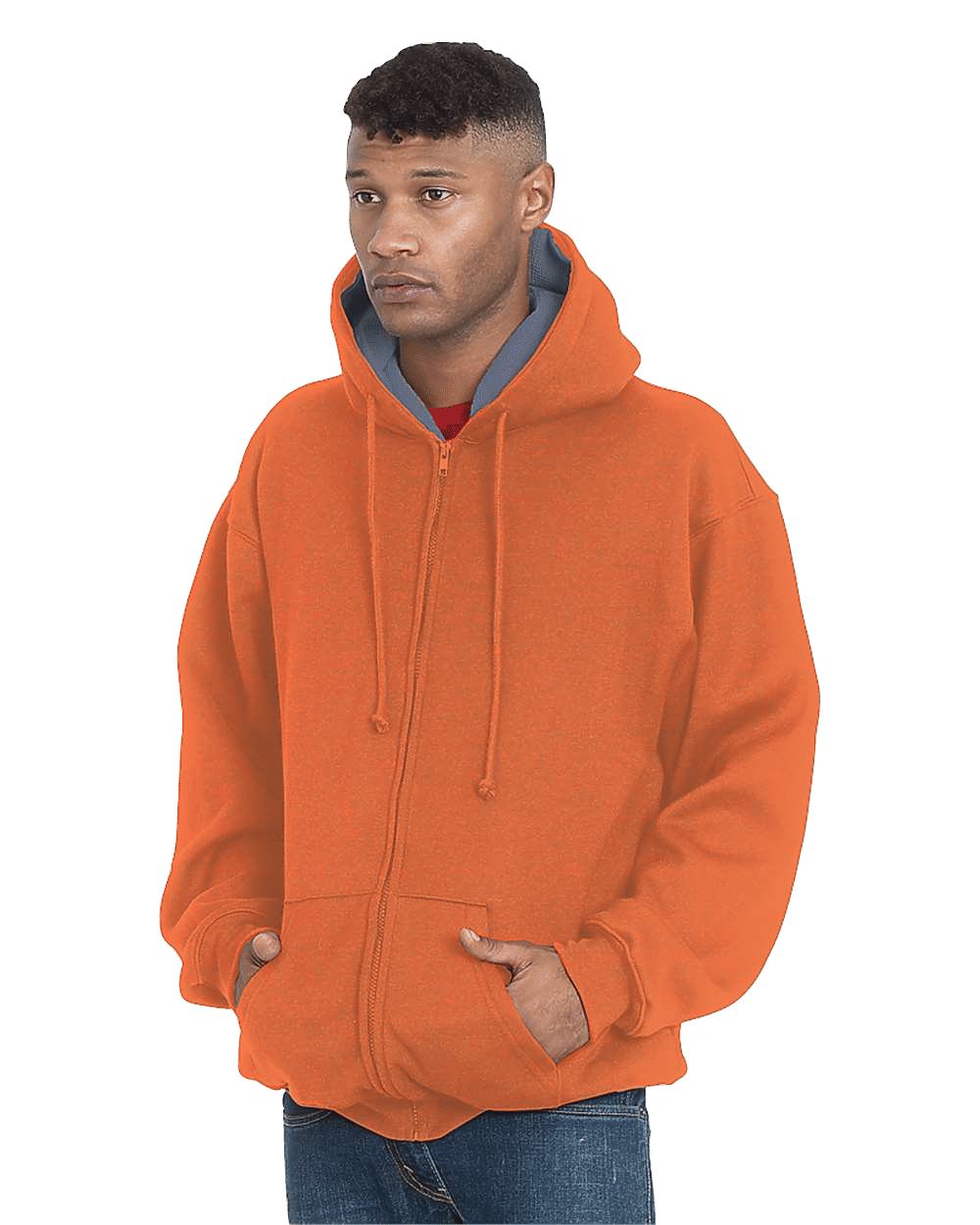 Bayside Super Heavy Thermal Lined Full Zip Hoodie in Bright Orange/Dark Grey