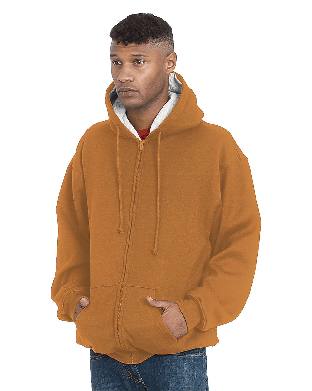 Bayside Super Heavy Thermal Lined Full Zip Hoodie in Caramel Brown/Cream