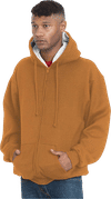 Am image of a Custom Bayside Super Heavy Thermal Lined Full Zip Hoodie in Caramel Brown/Cream!
