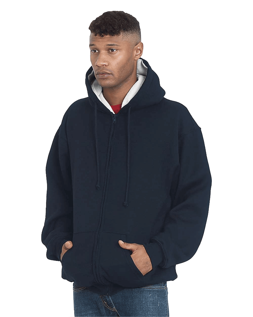 Bayside Super Heavy Thermal Lined Full Zip Hoodie in Navy/Cream