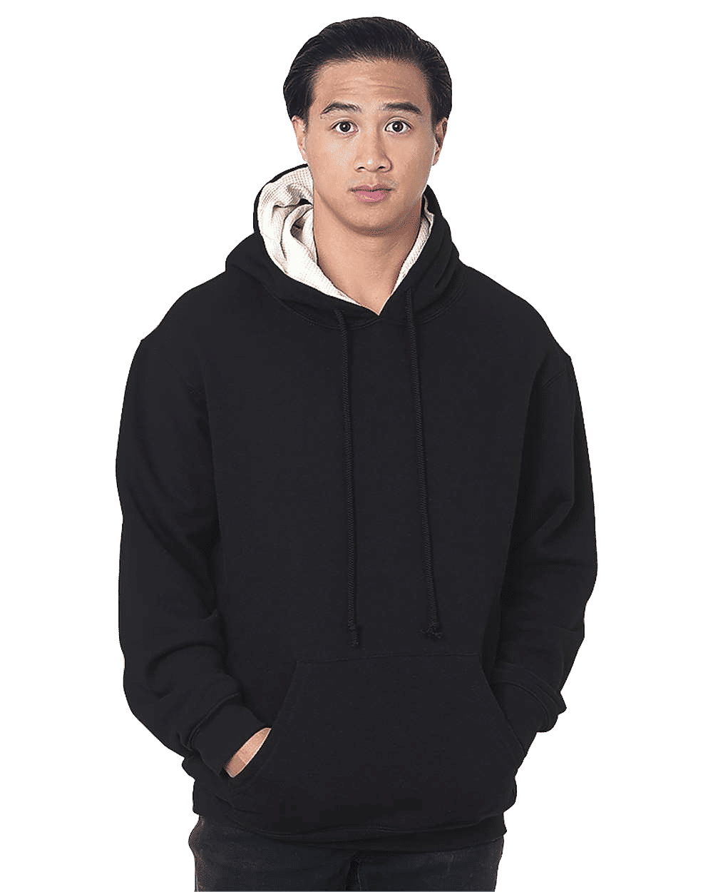 Bayside Super Heavy Thermal Lined Hooded Sweatshirt in Black/ Cream