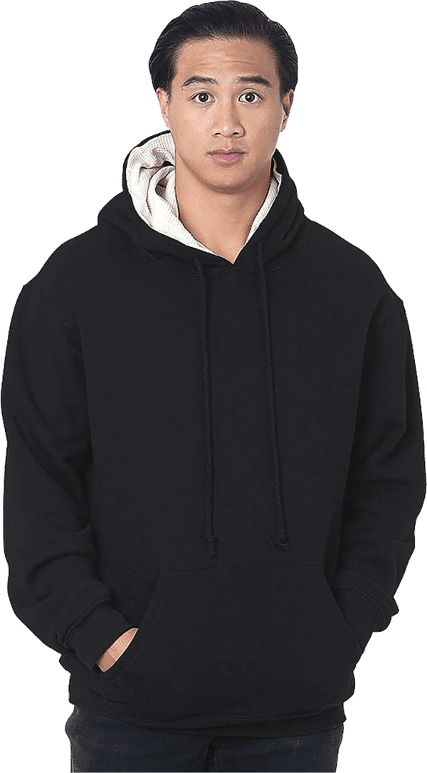 Am image of a Custom Bayside Super Heavy Thermal Lined Hooded Sweatshirt in Black/ Cream!