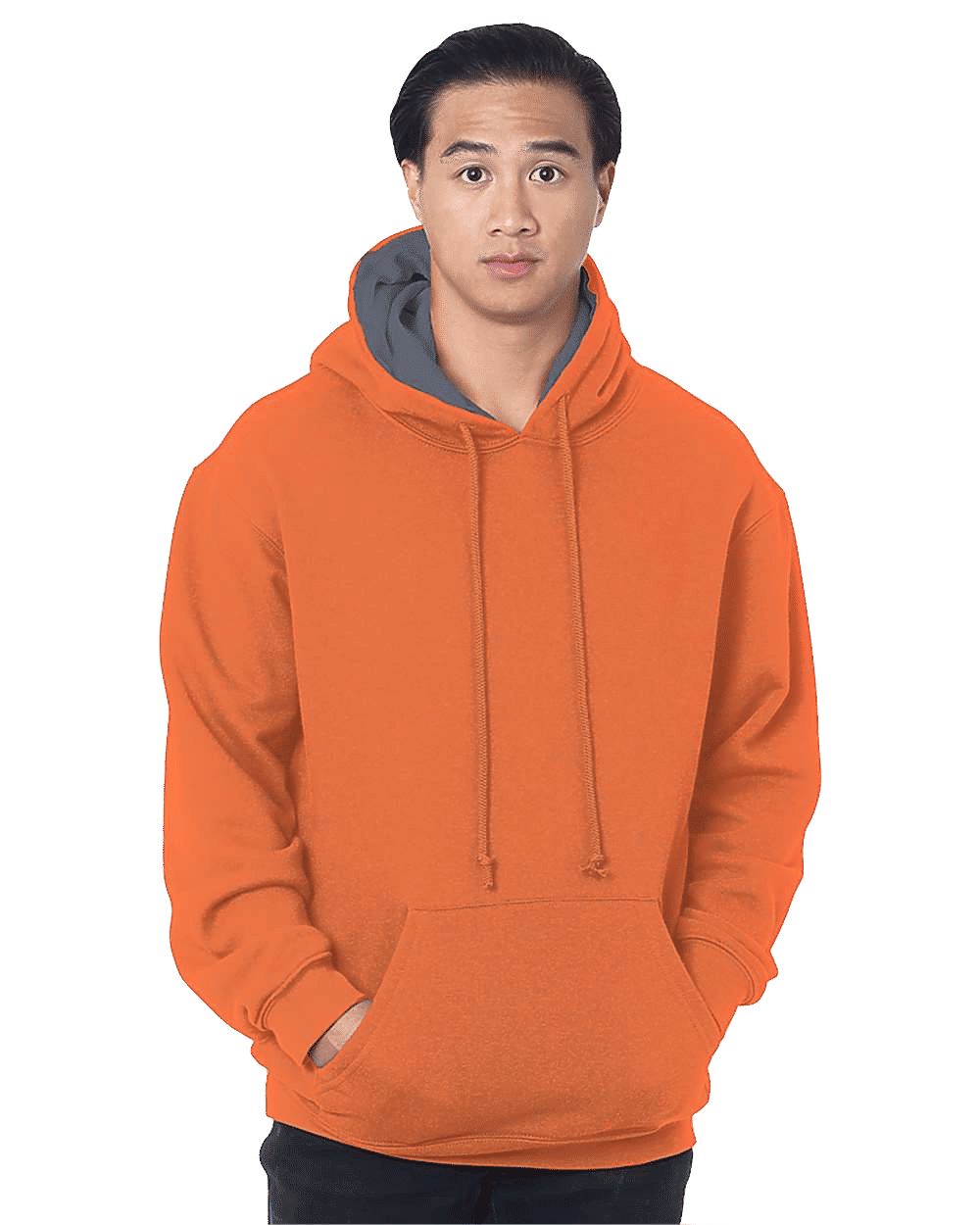 Bayside Super Heavy Thermal Lined Hooded Sweatshirt in Bright Orange/ Dark Grey