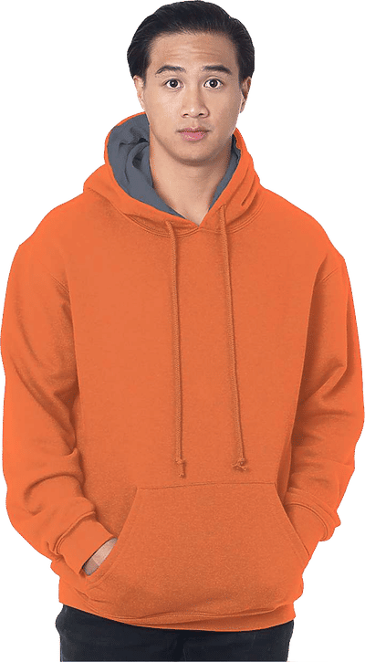 Am image of a Custom Bayside Super Heavy Thermal Lined Hooded Sweatshirt in Bright Orange/ Dark Grey!
