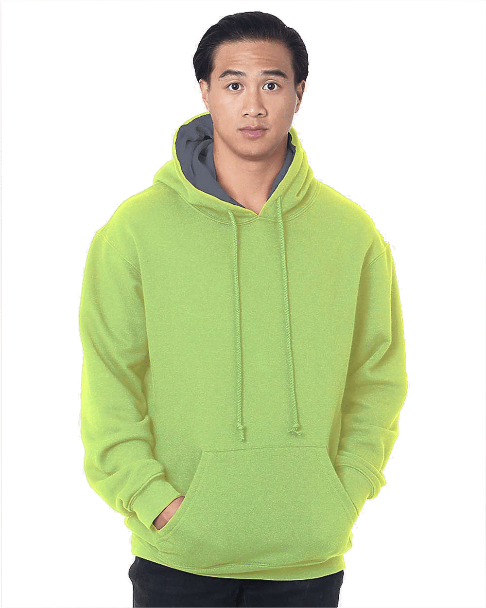 Bayside Super Heavy Thermal Lined Hooded Sweatshirt in Lime Green/ Dark Grey