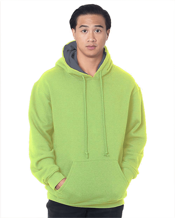 Am image of a Custom Bayside Super Heavy Thermal Lined Hooded Sweatshirt in Lime Green/ Dark Grey!
