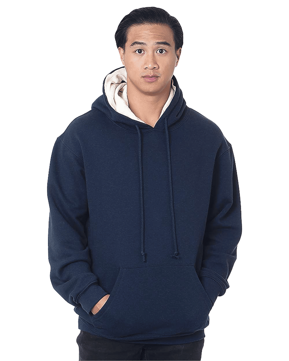 Bayside Super Heavy Thermal Lined Hooded Sweatshirt in Navy/ Cream