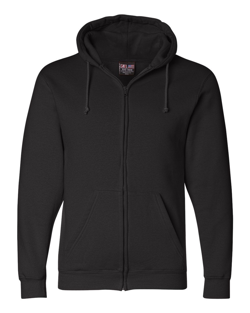 Bayside Unisex USA Made Full Zip Hooded Sweatshirt in Black