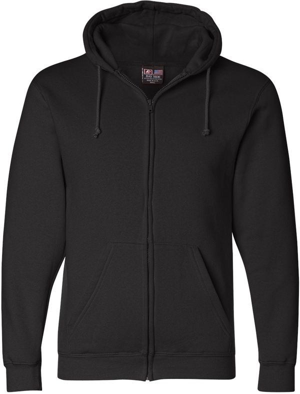An image of a Custom Bayside Unisex USA Made Full Zip Hooded Sweatshirt in Black!
