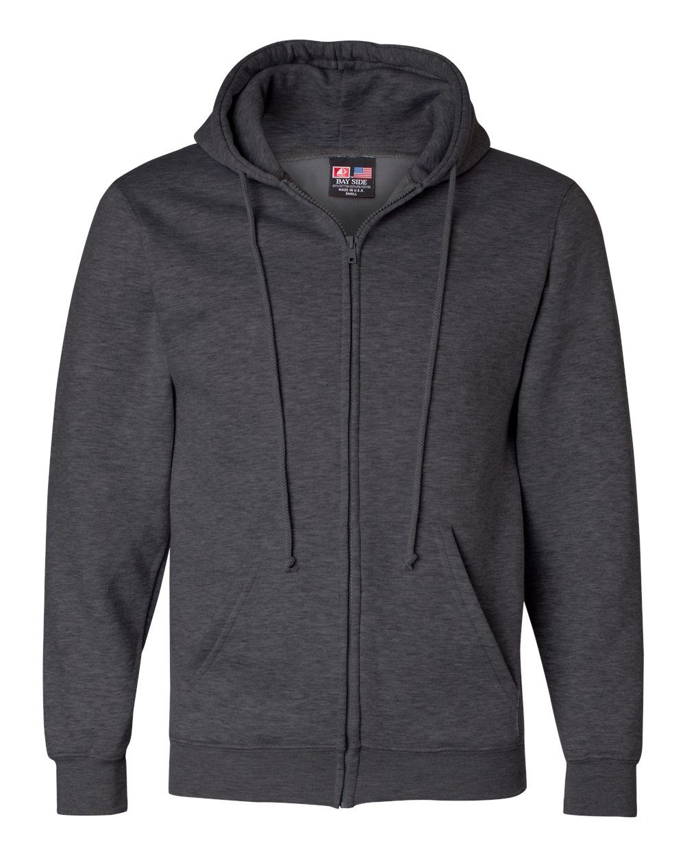 Bayside Unisex USA Made Full Zip Hooded Sweatshirt in Charcoal Heather