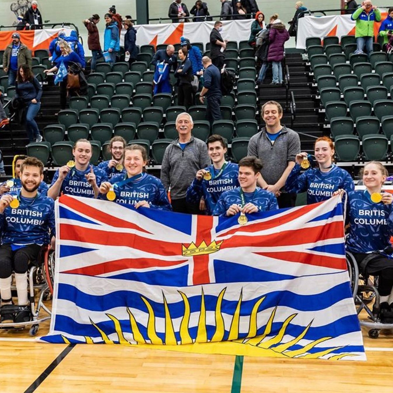 An image of the BC Wheelchair Basketball team wearing our custom jerseys we printed for them!