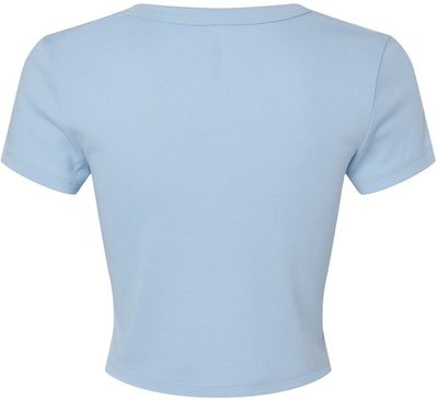 Am image of a Custom Bella and Canvas Womens Micro Rib Baby Tee in Solid Baby Blue!
