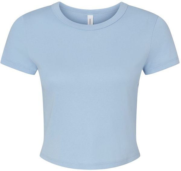 Am image of a Custom Bella and Canvas Womens Micro Rib Baby Tee in Solid Baby Blue!