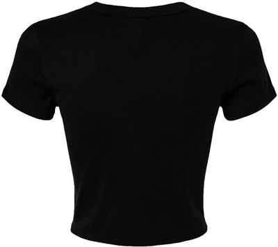 Am image of a Custom Bella and Canvas Womens Micro Rib Baby Tee in Solid Black Blend!