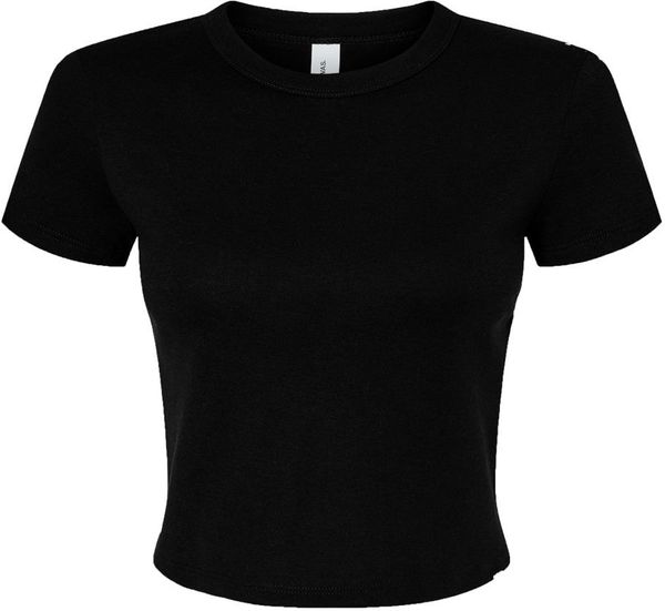Am image of a Custom Bella and Canvas Womens Micro Rib Baby Tee in Solid Black Blend!