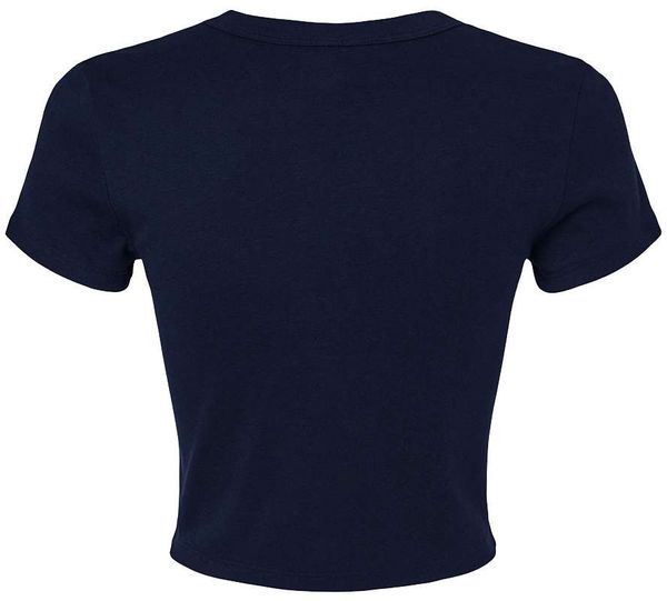 Am image of a Custom Bella and Canvas Womens Micro Rib Baby Tee in Solid Navy Blend!