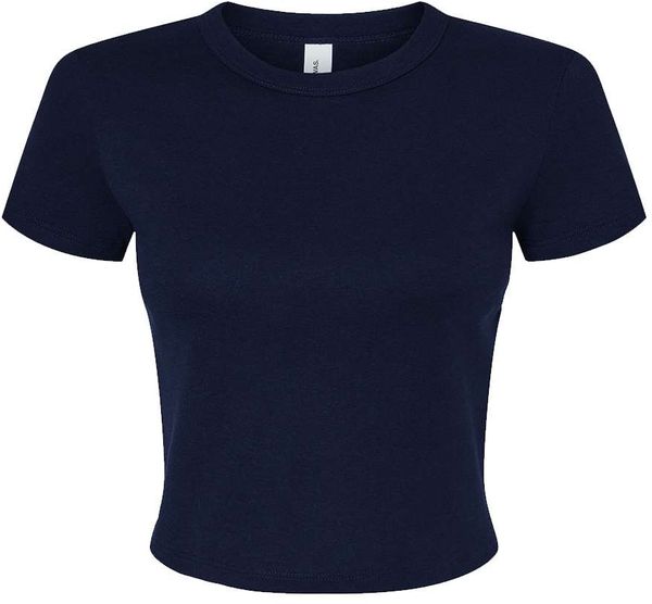 Am image of a Custom Bella and Canvas Womens Micro Rib Baby Tee in Solid Navy Blend!