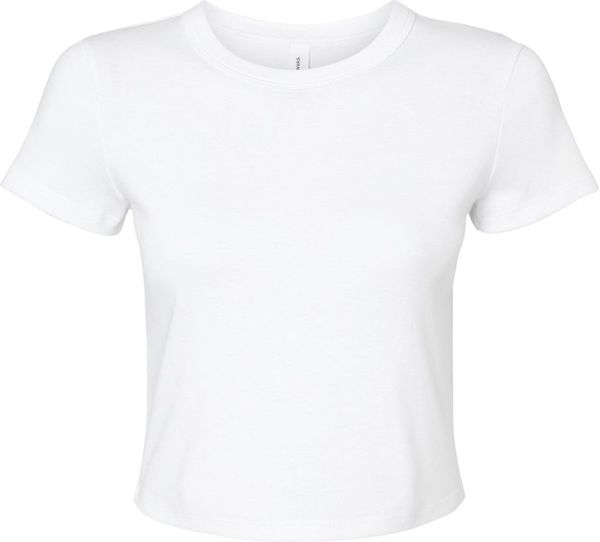 Am image of a Custom Bella and Canvas Womens Micro Rib Baby Tee in Solid White Blend!