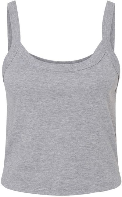 Am image of a Custom Bella and Canvas Womens Micro Rib Spaghetti Strap Tank in Athletic Heather!
